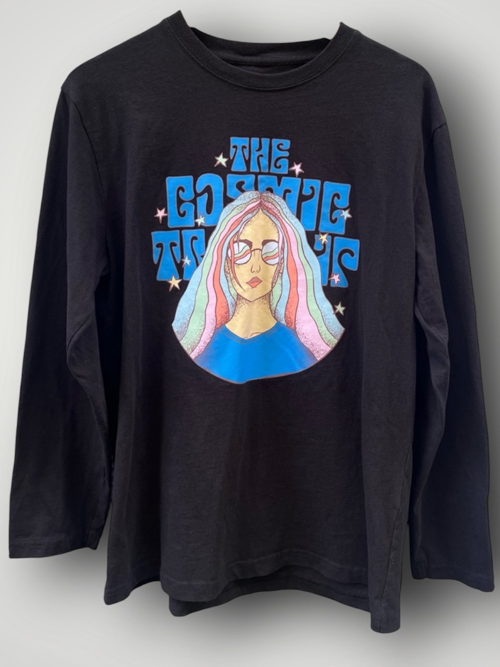 Twik Cosmic Retro Psychedelic Long Sleeve Graphic Tee - Black